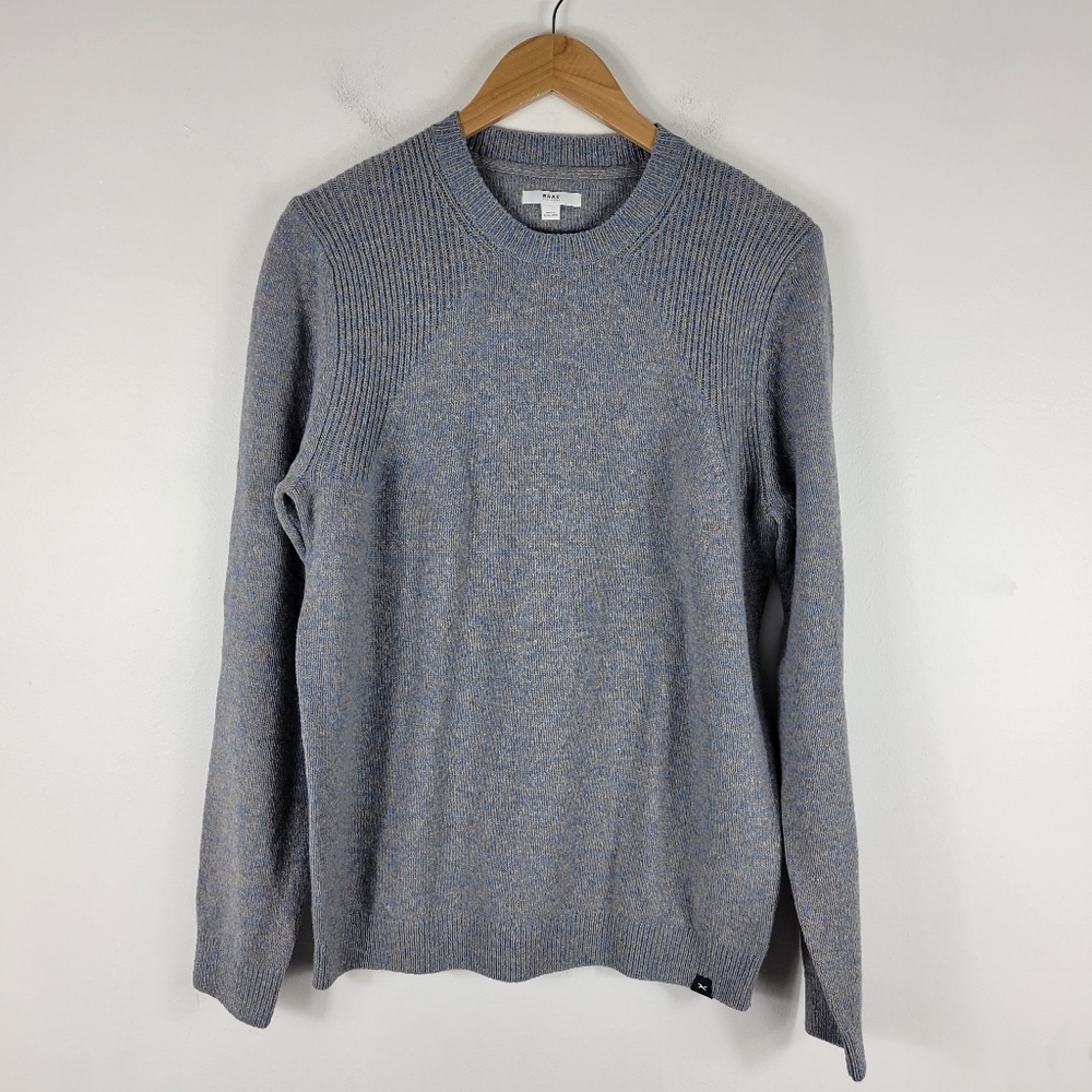 Brax Wool Ribbed Elbow Patch Long Sleeve Crewneck Pullover Sweater